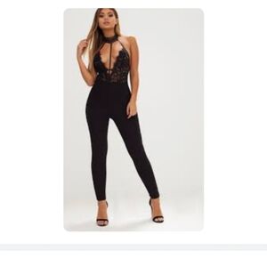 NWT Pretty Little Thing Black Lace Harness Jumpsuit -Size 6